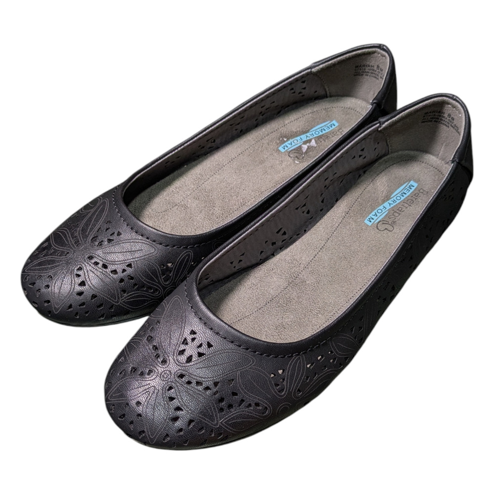 Baretraps Women's Mariah Ballet Flats Size 8M Black W/Cutout Design -Memory Foam